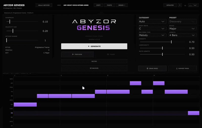 ABYZOR Genesis interface features