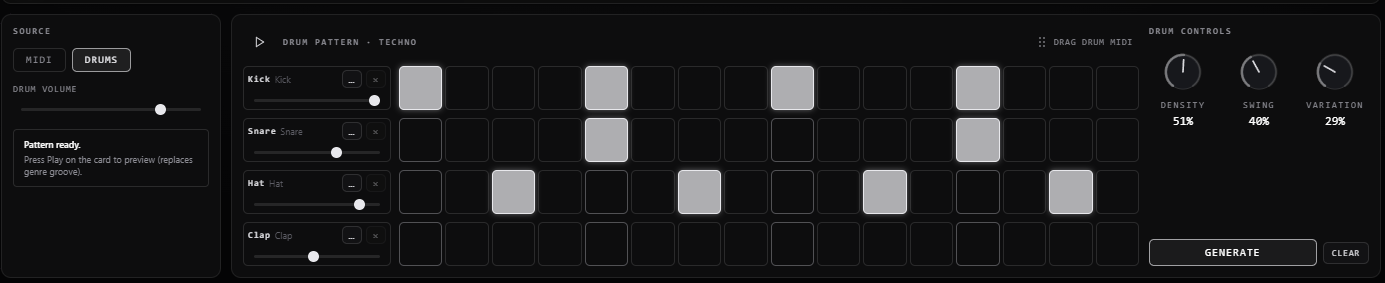 Drum pattern generator in ABYZOR Variations