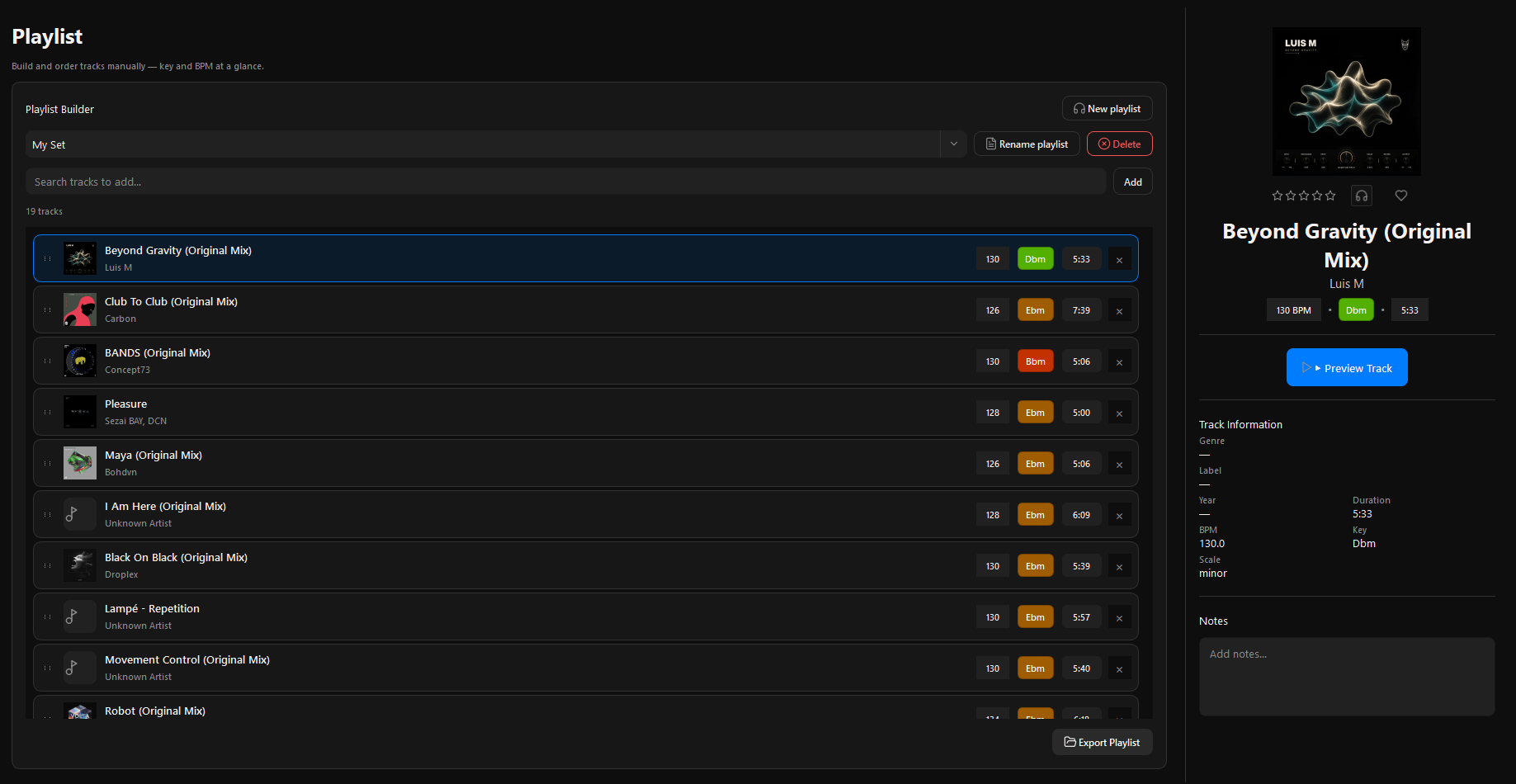 ABYZOR Keys — Playlist timeline view