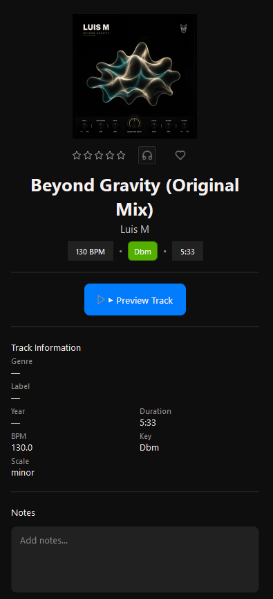 ABYZOR Keys — Playlist inspector, track detail only